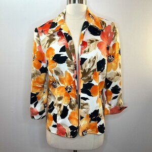 Alfred Dunner Women's Black Peach Floral Open Jacket - Size 12P